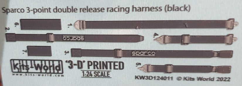 1/24 3D Color Sparco 3-Point Double Release Racing Seatbelts/Harness Black
