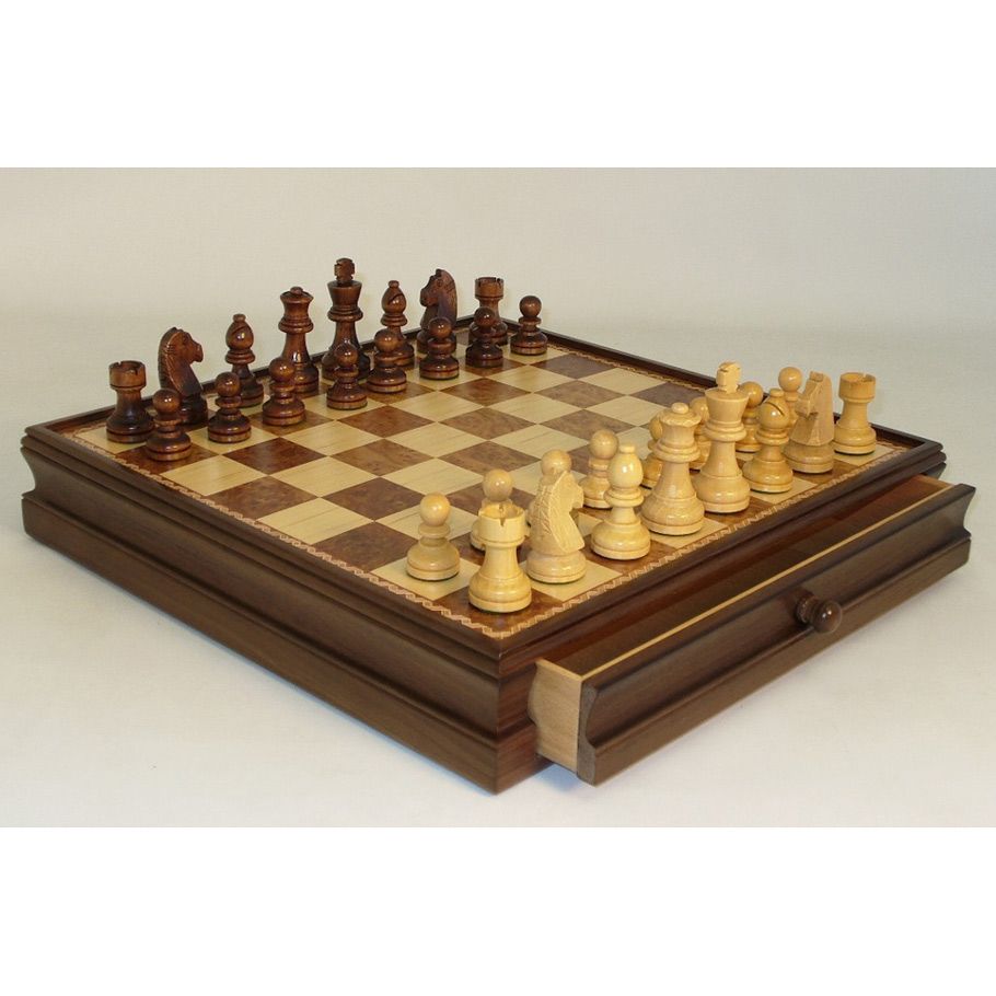 15" Walnut-Maple Wood Chess Set with Drawer By WorldWise Imports